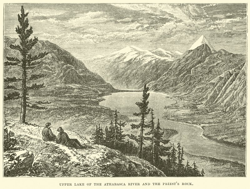 Lago superiore del fiume Athabasca e la roccia dei sacerdoti da English School
