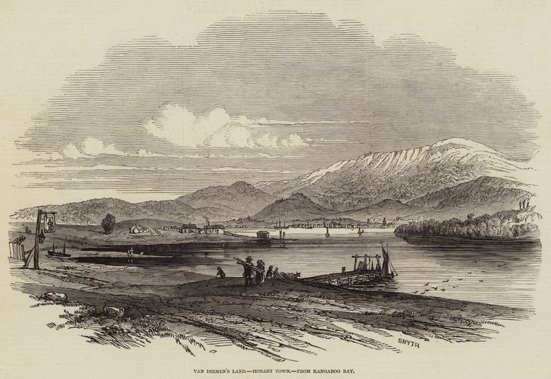 Terra di Van Diemen, Hobart Town, da Kangaroo Bay (incisione) da English School