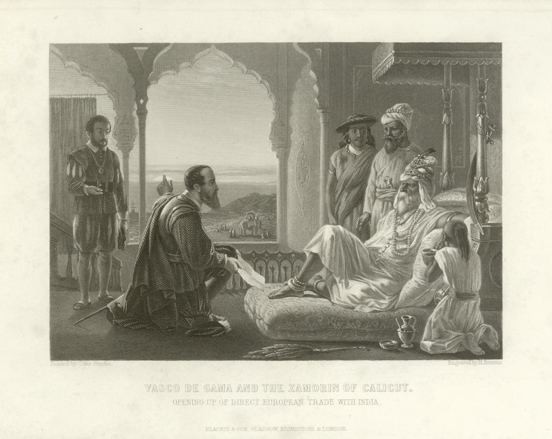 Vasco da Gama e il Zamorin di Calicut, 1498 da English School
