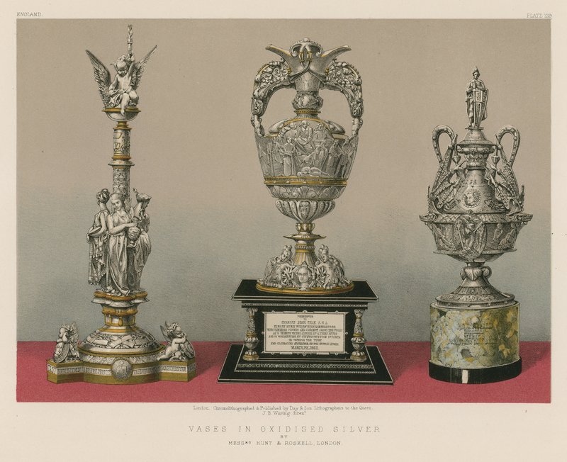 Vasi in argento ossidato dei signori Hunt e Roskell, Londra (cromolito) da English School