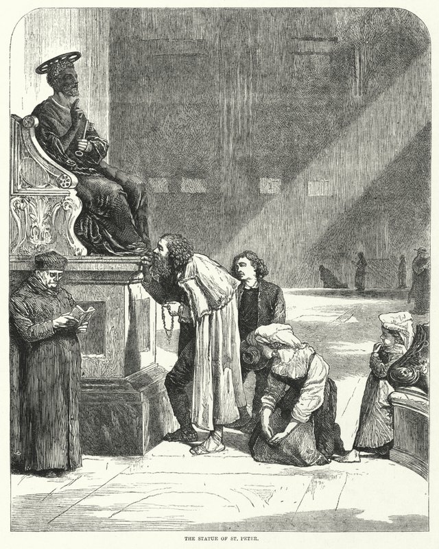 Vaticano, San Pietro, baciando le dita del piede della statua di San Pietro da English School