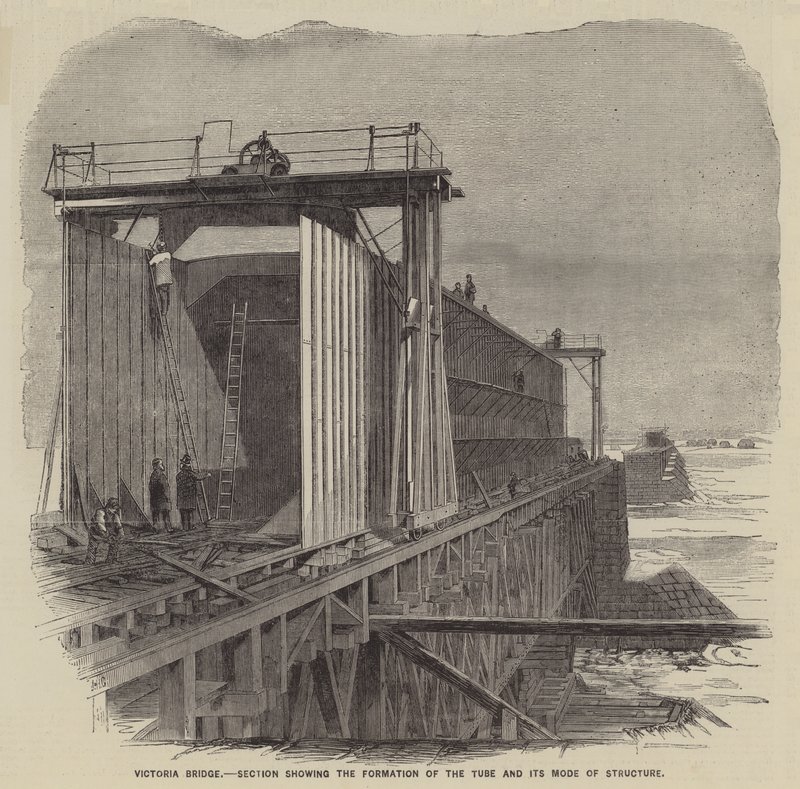 Victoria Bridge, sezione che mostra la formazione del tubo e il suo modo di strutturare (incisione) da English School
