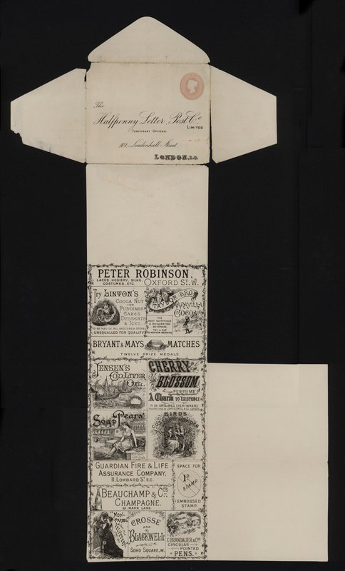 Cartoleria postale vittoriana della Halfpenny Letter Post Company, Leadenhall Street, Londra da English School