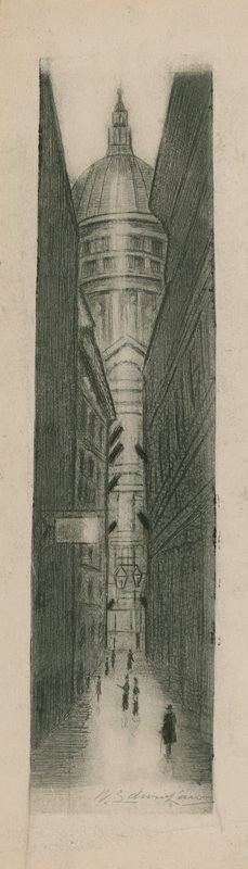 Veduta di una strada stretta verso la Cattedrale di San Paolo da English School