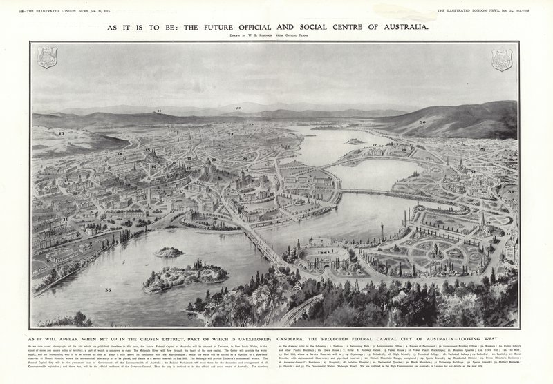 Vista di Canberra, proposta capitale federale dell