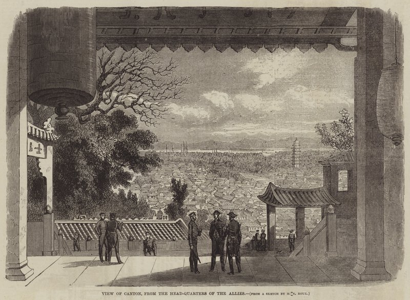 Veduta di Canton, dal quartier generale degli alleati (incisione) da English School