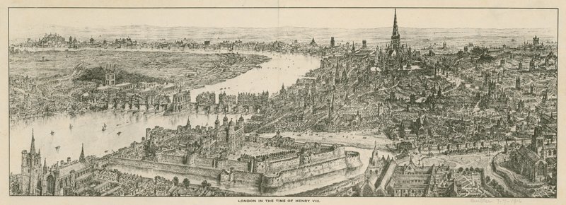Veduta di Londra al tempo di re Enrico VIII da English School