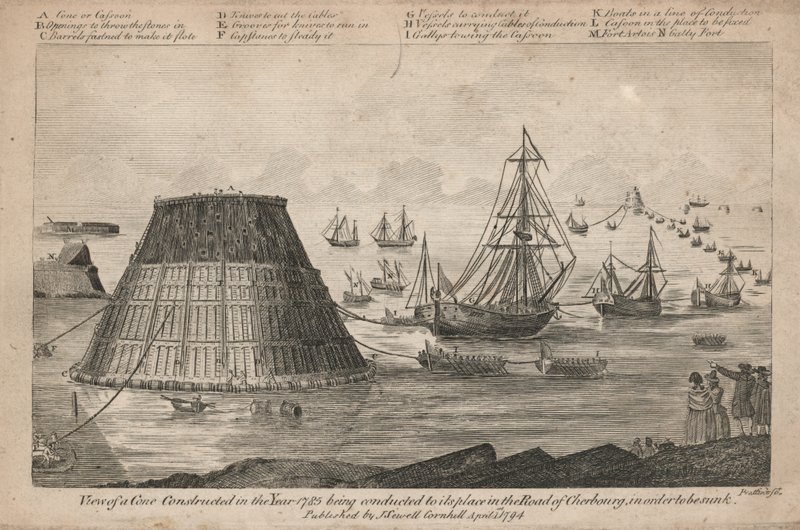 Vista di un cono costruito nel 1785 condotto al suo posto nella strada di Cherbourg da English School