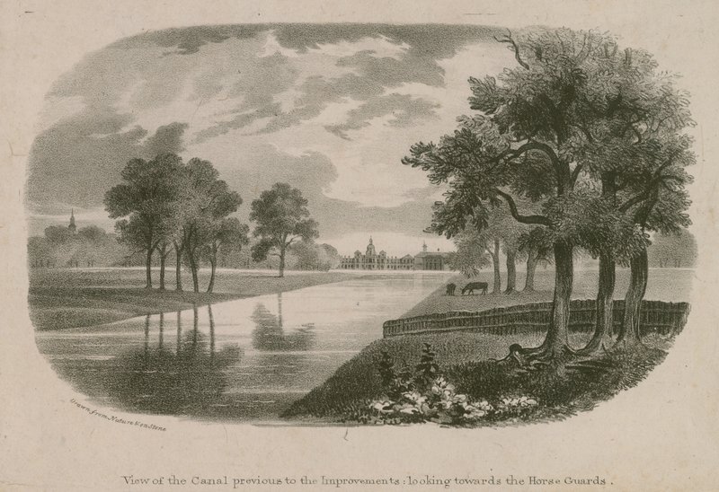 Vista del Canale, St Jamess Park, Londra, prima dei miglioramenti da English School