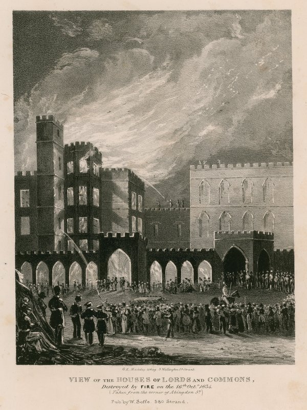 Veduta delle Case dei Lord e dei Comuni, distrutte dal fuoco il 16 ottobre 1834 da English School