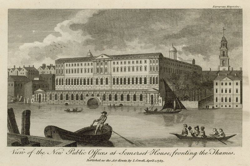 Vista dei nuovi uffici pubblici a Somerset House, di fronte al Tamigi da English School