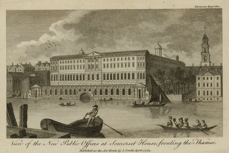 Vista dei nuovi uffici pubblici a Somerset House, di fronte al Tamigi da English School