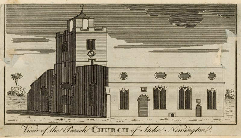 Vista della chiesa parrocchiale di Stoke Newington da English School