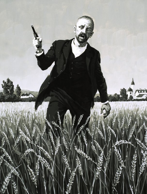 Vincent Van Gogh che cammina attraverso un campo di grano verso la sua morte da English School