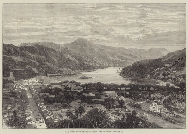 Visita dei principi marinai a Ceylon, vista di Kandy (incisione) da English School