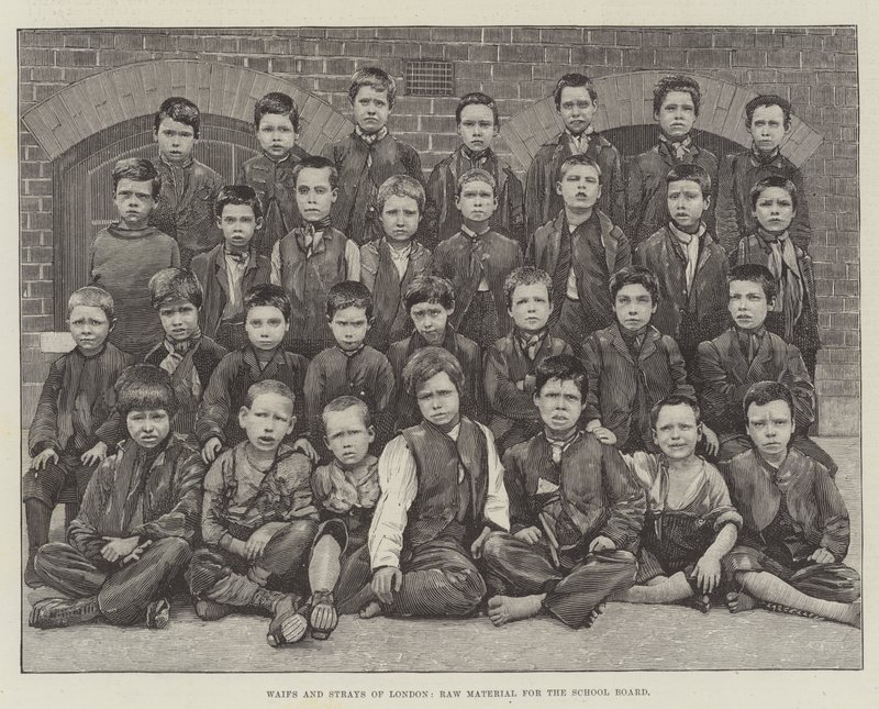 Orfani e randagi di Londra, materia prima per il consiglio scolastico (incisione) da English School
