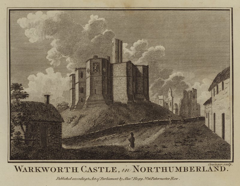 Castello di Warkworth, nel Northumberland (incisione) da English School