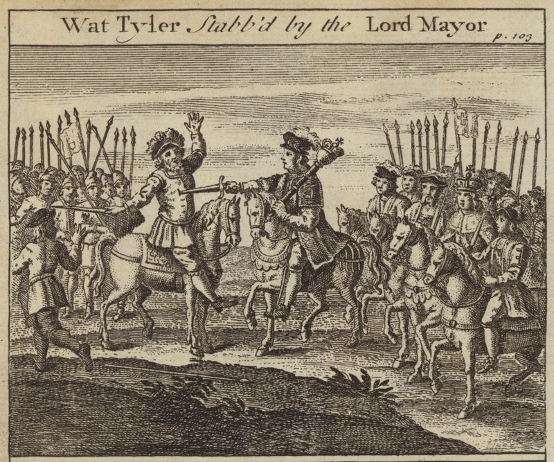 Wat Tyler pugnalato da William Walworth, sindaco di Londra, Rivolta dei contadini, 1381 da English School