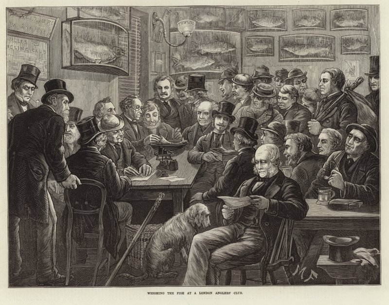 Pesatura del pesce in un club di pescatori di Londra da English School