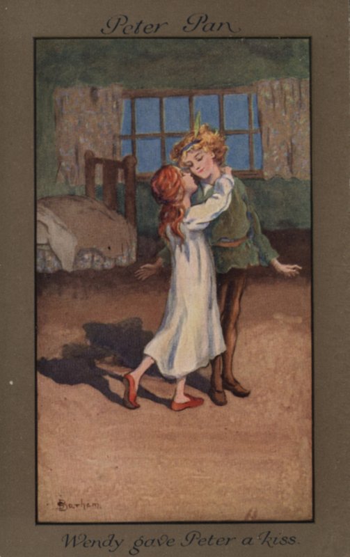 Wendy che dà un bacio a Peter Pan da English School