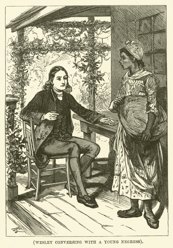 Wesley conversa con una giovane negra (incisione) da English School