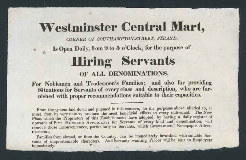 Westminster Central Mart, Assunzione di Servitori da English School