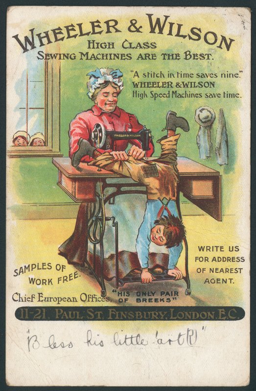 Wheeler & Wilson, Macchine da Cucire - riparazione dei pantaloni di un ragazzo da English School