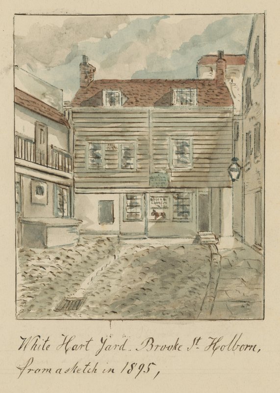 White Hard Yard, Brooke Street, Holborn, Londra, da uno schizzo del 1895 da English School