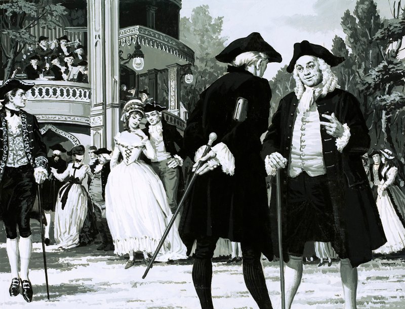 William Hogarth passeggia nei giardini di Vauxhall da English School