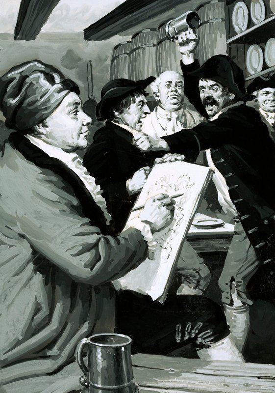 Il primissimo disegno satirico di William Hogarth fu ispirato da una rissa in una taverna da English School
