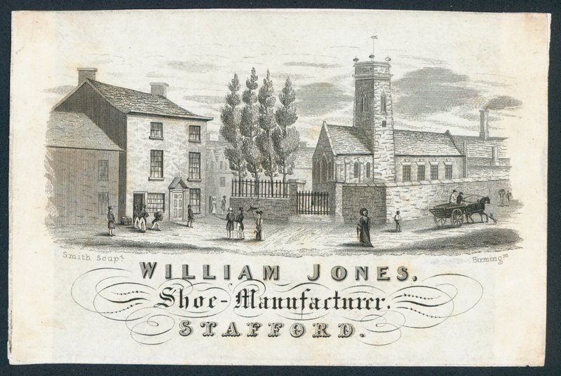 William Jones, produttore di scarpe, biglietto commerciale da English School