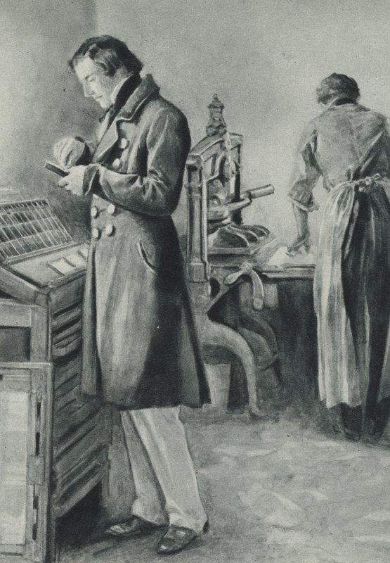 William Lloyd Garrison prepara i caratteri per il suo giornale da English School