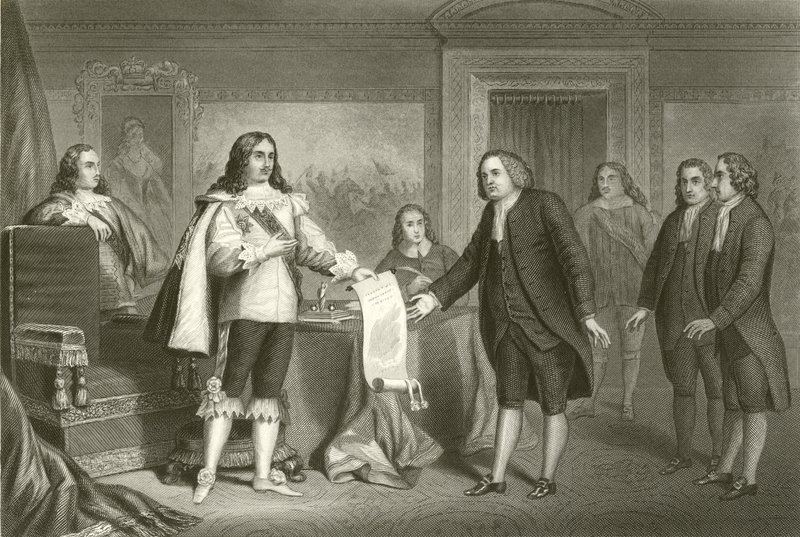 William Penn riceve la Carta della Pennsylvania da Carlo II da English School