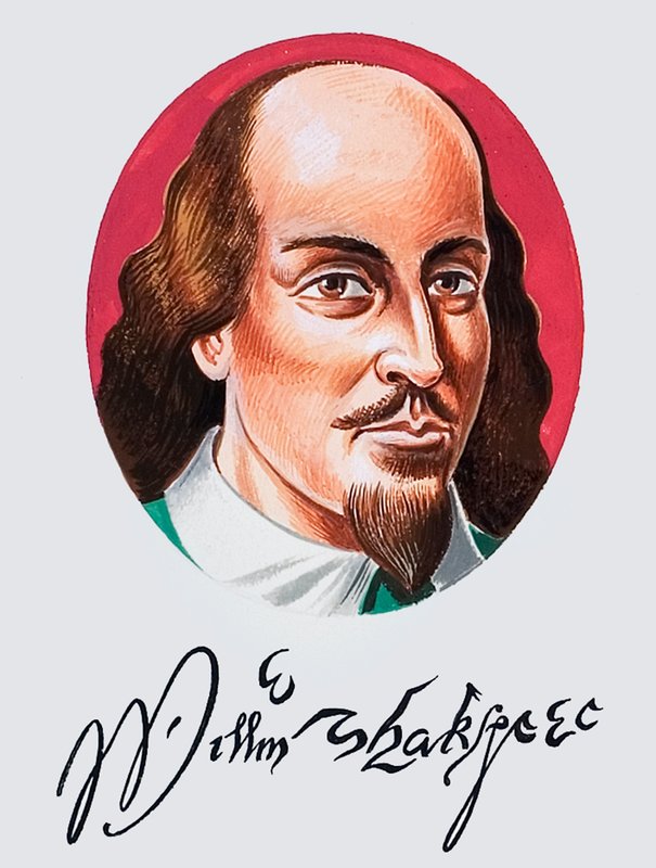William Shakespeare con firma da English School