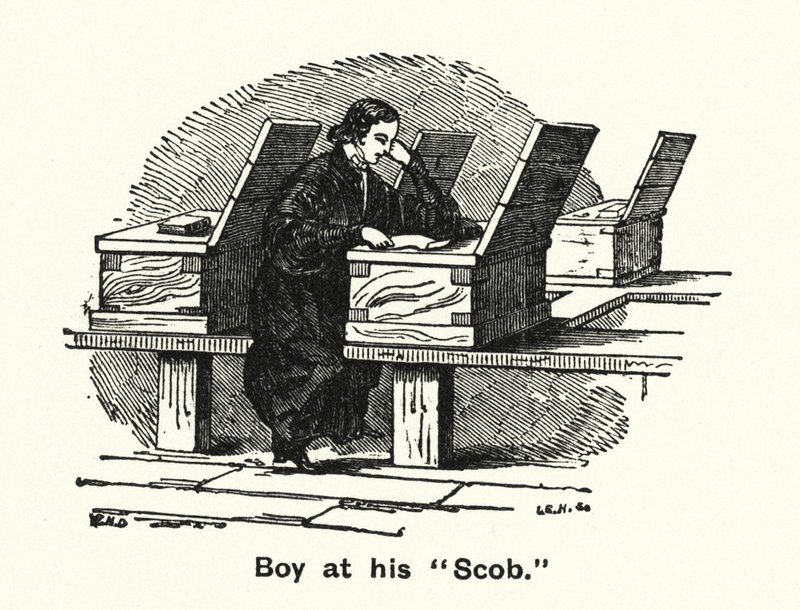 Winchester College: Ragazzo al suo "Scob" da English School