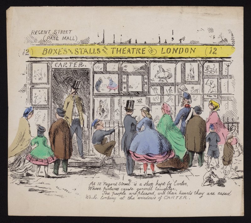 Vetrina del negozio di stampe umoristiche di Carter, Regent Street Londra da English School