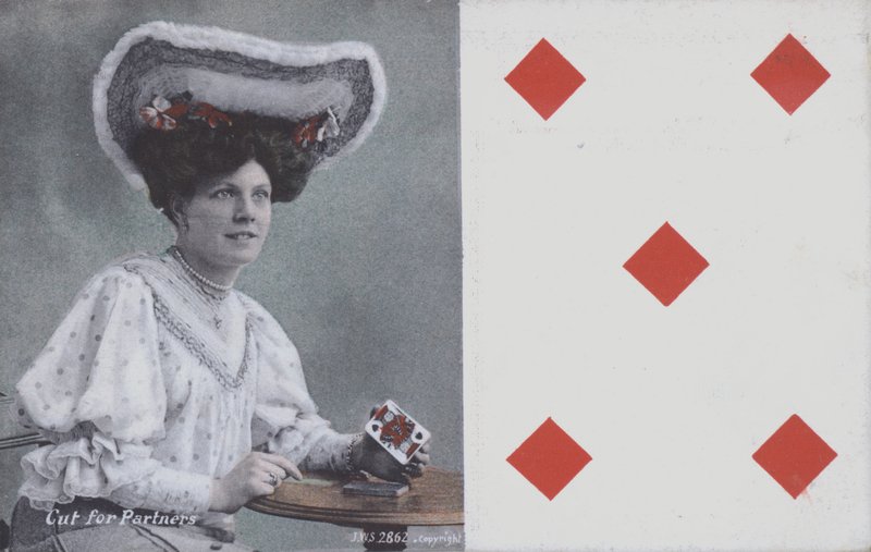 Donna con carte da gioco e il Cinque di Quadri da English School