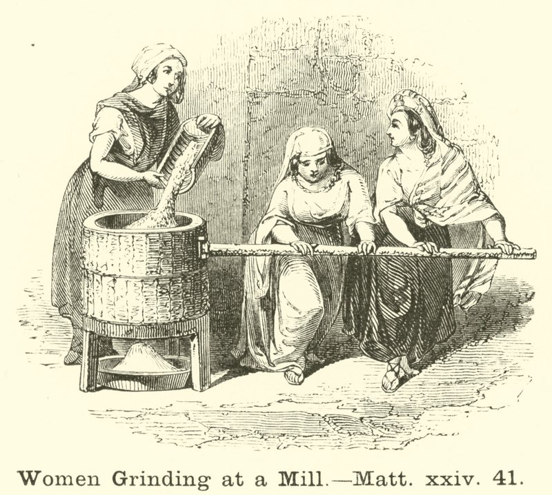 Donne che macinano al mulino, Matteo, xxiv, 41 da English School