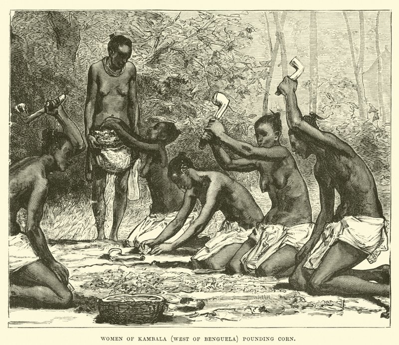 Donne di Kambala (a ovest di Benguela) che pestano il mais da English School