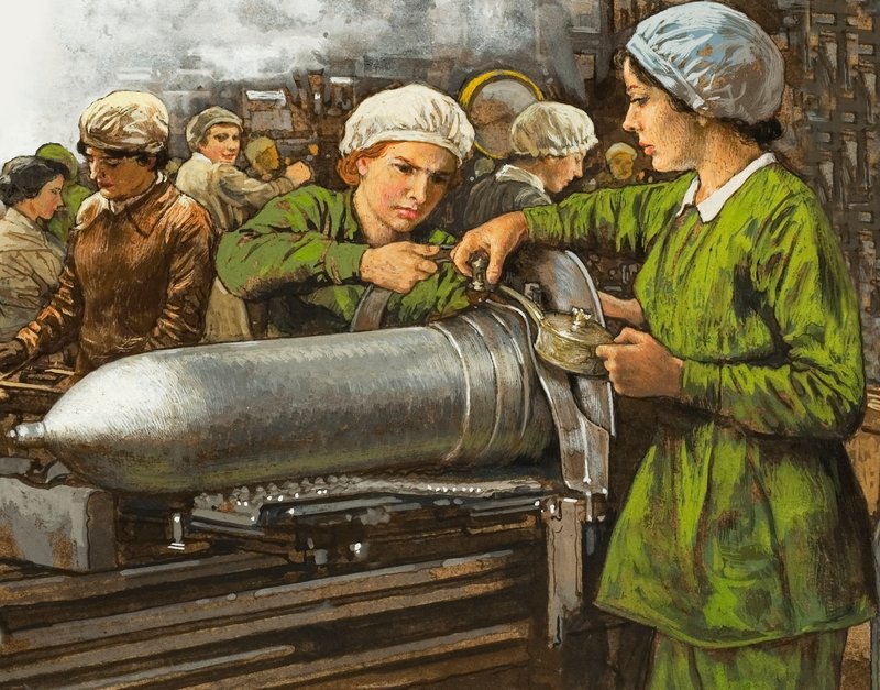 Donne che lavorano in una fabbrica di munizioni durante la Prima Guerra Mondiale da English School