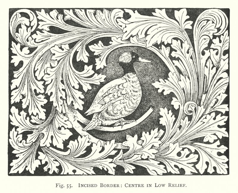 Intaglio del legno: Bordo inciso, centro in basso rilievo (incisione) da English School
