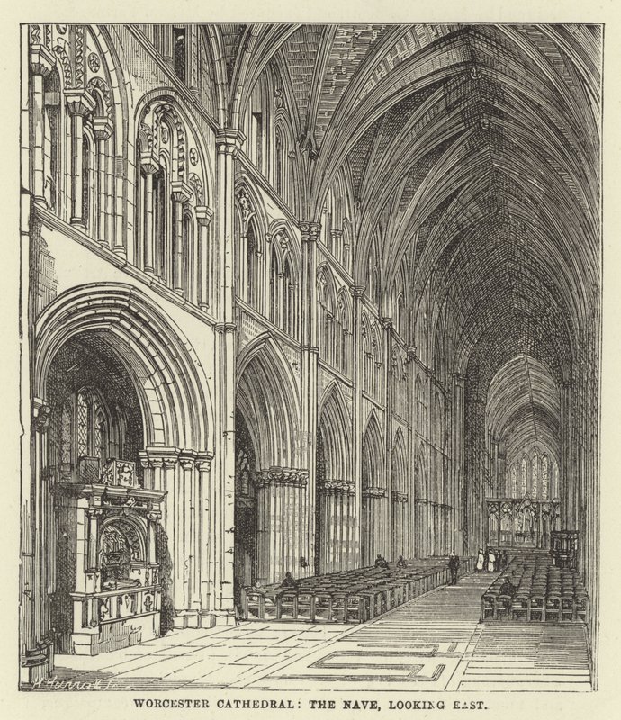 Cattedrale di Worcester, la navata, guardando a est da English School