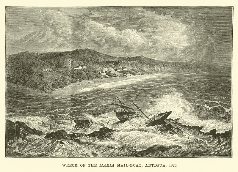 Naufragio della nave postale Maria, Antigua, 1826 da English School