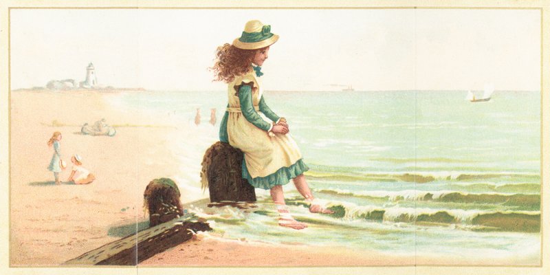 Giovane ragazza che immerge i piedi nel mare da English School