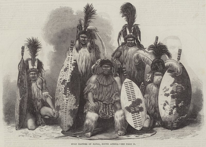 Zulu Kaffirs del Natal, Sudafrica (incisione) da English School
