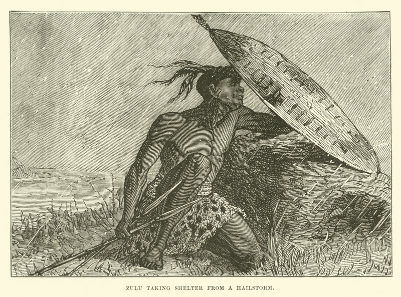 Zulu che si ripara da una grandinata da English School