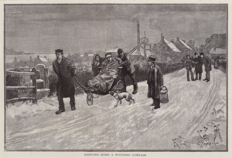 Un minatore ferito al lavoro viene portato a casa da Enoch Ward