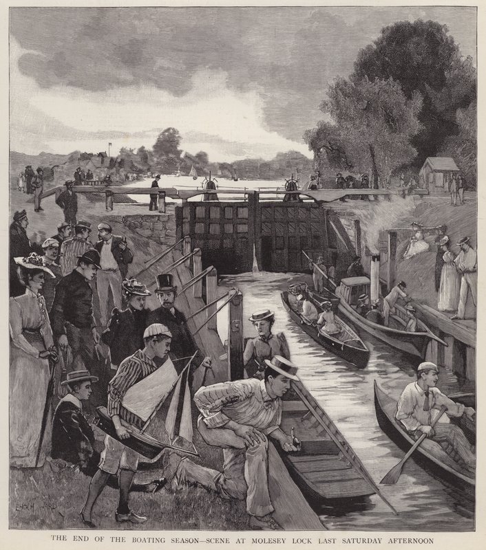 La fine della stagione nautica: scena a Molesey Lock sul fiume Tamigi, Surrey da Enoch Ward