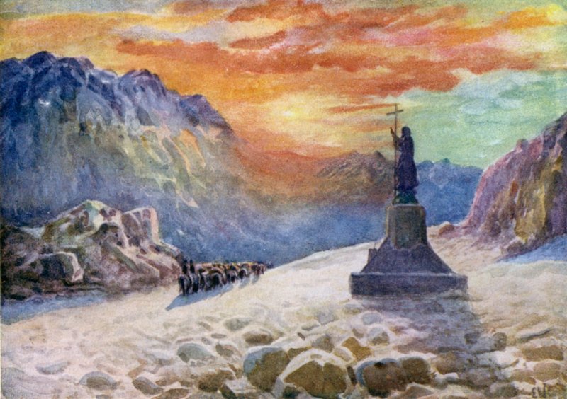 la statua di Cristo sulla frontiera argentino-cilena, alba da Ernest William Christmas