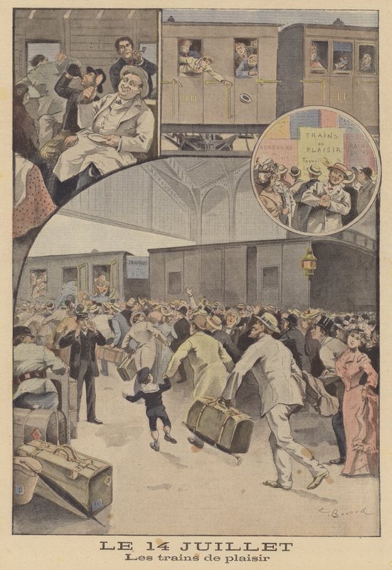 Treni che portano passeggeri alle celebrazioni del Giorno della Bastiglia da Ernest Auguste Bouard